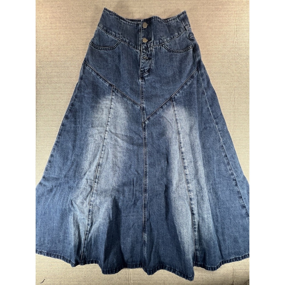 Allegra k Casual Denim Skirt For Womens High Waisted A-line Flared Maxi Size XS